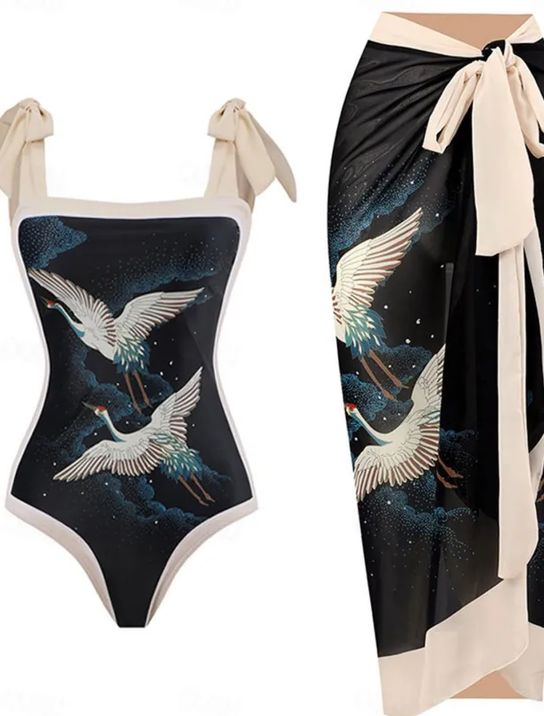 Women's Swimwear One Piece 2 Piece Swimsuit Backless Tummy Control High Waist Slim Vacation Beach Wear Floral Sleeveless Bathing Suits