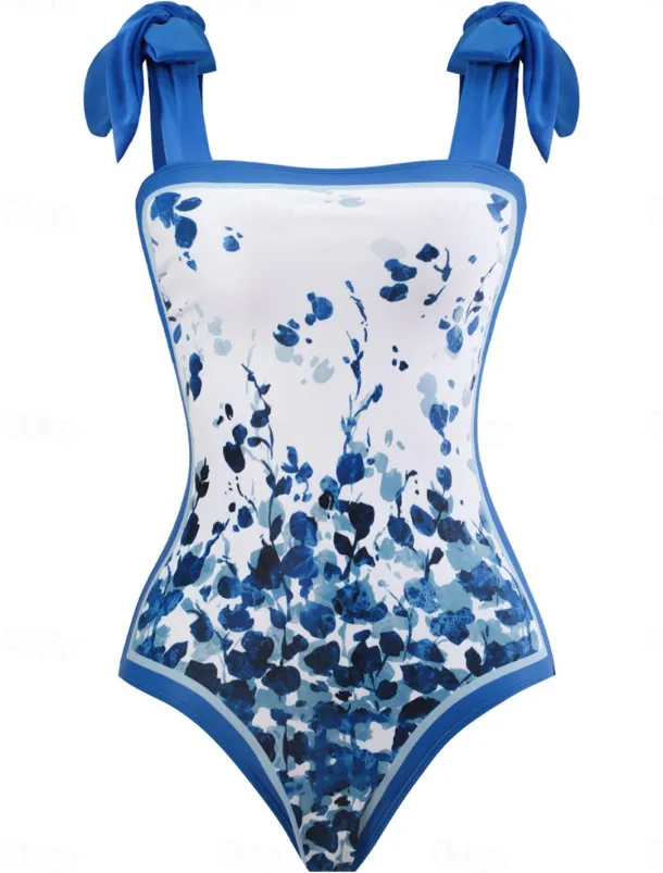 Women's Swimwear One Piece 2 Piece Swimsuit Backless Tummy Control High Waist Slim Vacation Beach Wear Floral Sleeveless Bathing Suits