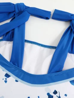 Women's Swimwear One Piece 2 Piece Swimsuit Backless Tummy Control High Waist Slim Vacation Beach Wear Floral Sleeveless Bathing Suits