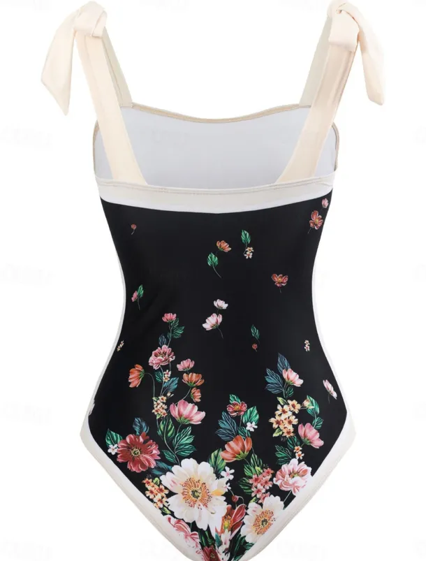Women's Swimwear One Piece 2 Piece Swimsuit Backless Tummy Control High Waist Slim Vacation Beach Wear Floral Sleeveless Bathing Suits