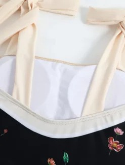 Women's Swimwear One Piece 2 Piece Swimsuit Backless Tummy Control High Waist Slim Vacation Beach Wear Floral Sleeveless Bathing Suits