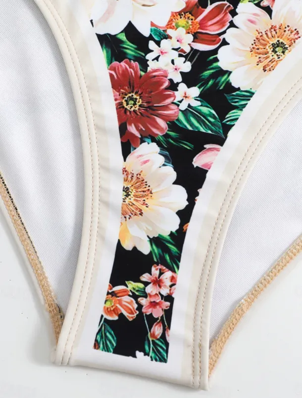 Women's Swimwear One Piece 2 Piece Swimsuit Backless Tummy Control High Waist Slim Vacation Beach Wear Floral Sleeveless Bathing Suits