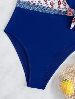 Women's Swimwear One Piece Monokini Swimsuit Backless Tummy Control High Waist Slim Vacation Beach Wear Floral V Neck Sleeveless Bathing Suits