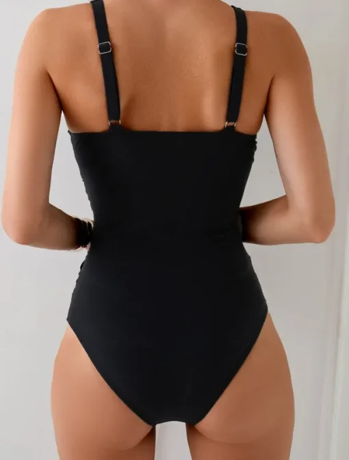 Women's Swimwear One Piece Swimsuit Backless Tummy Control High Waist Slim Vacation Beach Wear Plain V Neck Sleeveless Bathing Suits