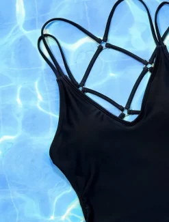 Women's Swimwear One Piece Monokini Swimsuit Backless Tummy Control High Waist Slim Vacation Beach Wear Solid Color V Neck Sleeveless Bathing Suits