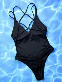 Women's Swimwear One Piece Monokini Swimsuit Backless Tummy Control High Waist Slim Vacation Beach Wear Solid Color V Neck Sleeveless Bathing Suits