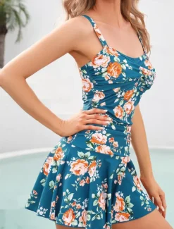 Women's Swimwear Swimdresses One Piece Monokini Tankini Swimsuit Backless Tummy Control High Waist Slim Vacation Beach Wear Floral V Neck Sleeveless Bathing Suits