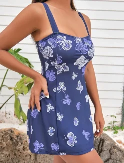 Women's Swimwear Swimdresses 2 Piece Tankini Cheeky Tankini Swimsuit Backless Slim Vacation Beach Wear Graphic U Neck Sleeveless Bathing Suits