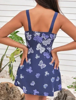 Women's Swimwear Swimdresses 2 Piece Tankini Cheeky Tankini Swimsuit Backless Slim Vacation Beach Wear Graphic U Neck Sleeveless Bathing Suits