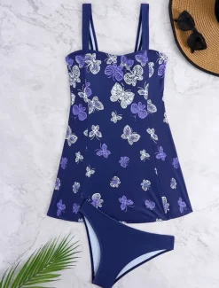 Women's Swimwear Swimdresses 2 Piece Tankini Cheeky Tankini Swimsuit Backless Slim Vacation Beach Wear Graphic U Neck Sleeveless Bathing Suits