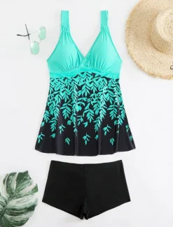 Women's Swimwear Swimdresses 2 Piece Tankini Swimsuit Backless Slim Vacation Beach Wear Floral V Neck Sleeveless Bathing Suits