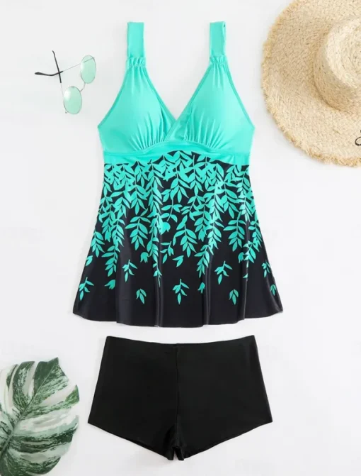 Women's Swimwear Swimdresses 2 Piece Tankini Swimsuit Backless Slim Vacation Beach Wear Floral V Neck Sleeveless Bathing Suits