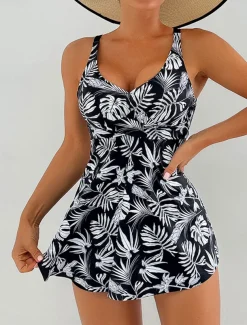 Women's Swimwear Swimdresses 2 Piece Tankini Swimsuit Backless High Waist Slim Vacation Beach Wear Graphic U Neck Sleeveless Bathing Suits