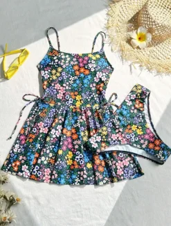 Women's Swimwear Swimdresses Tankini Tummy Control Swimsuit Backless High Waist Slim Vacation Beach Wear Floral Graphic V Neck Sleeveless Bathing Suits