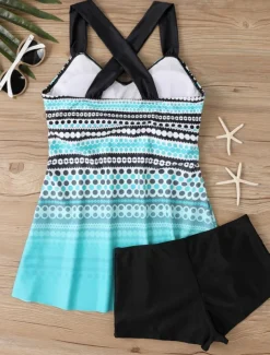Women's Swimwear Swimdresses 2 Piece Tankini Swimsuit Backless High Waist Vacation Beach Wear Geometric V Neck Sleeveless Bathing Suits