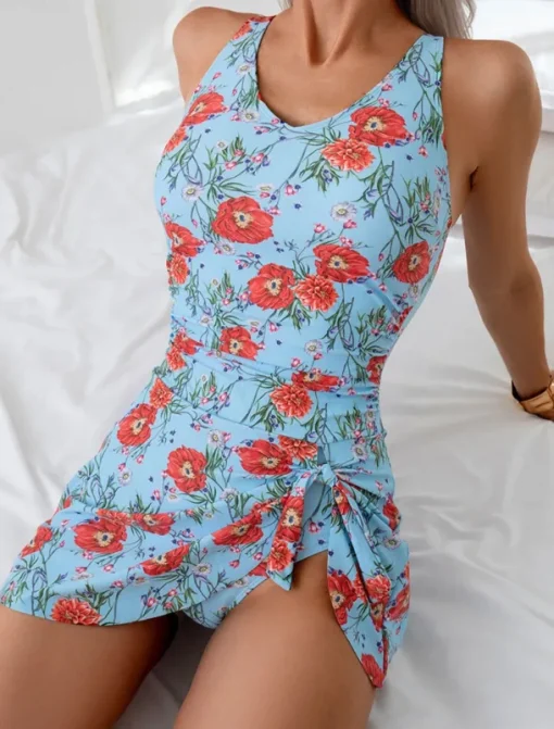 Women's Swimwear Swimdresses One Piece Tankini Swimsuit Backless Tummy Control High Waist Slim Vacation Beach Wear Graphic U Neck Sleeveless Bathing Suits