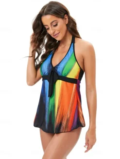 Women's Swimwear Swimdresses Tankini Swimsuit Vacation Stylish Graphic Geometric Sleeveless Bathing Suits
