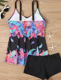 Women's Swimwear Tankini 2 Piece Boy Leg Swimsuit Backless High Waist Vacation Beach Wear Paisley V Neck Sleeveless Bathing Suits