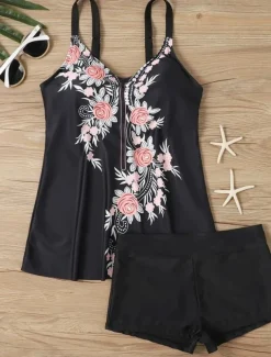 Women's Swimwear Tankini 2 Piece Boy Leg Swimsuit Backless High Waist Vacation Beach Wear Paisley V Neck Sleeveless Bathing Suits