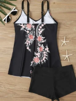 Women's Swimwear Tankini 2 Piece Boy Leg Swimsuit Backless High Waist Vacation Beach Wear Paisley V Neck Sleeveless Bathing Suits