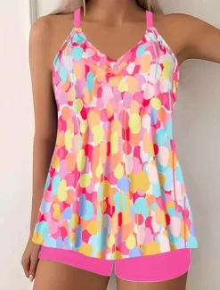 Women's Swimwear Tankini 2 Piece Boy Leg Swimsuit Backless High Waist Vacation Beach Wear Paisley V Neck Sleeveless Bathing Suits