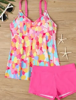 Women's Swimwear Tankini 2 Piece Boy Leg Swimsuit Backless High Waist Vacation Beach Wear Paisley V Neck Sleeveless Bathing Suits