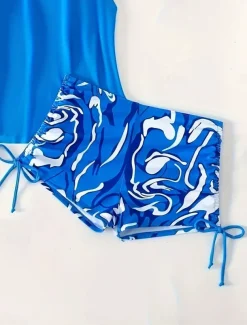 Women's Swimwear Tankini 2 Piece Boy Leg Swimsuit Backless High Waist Vacation Beach Wear Color Block Round Neck Sleeveless Bathing Suits