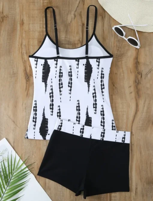 Women's Swimwear Tankini 2 Piece Boy Leg Swimsuit Backless High Waist Vacation Beach Wear Graphic Round Neck Sleeveless Bathing Suits