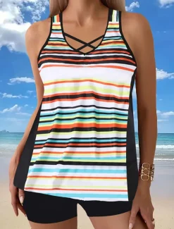 Women's Swimwear Tankini Swimsuit Vacation Tropical Paisley Strapless Bathing Suits