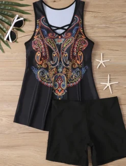 Women's Swimwear Tankini Swimsuit Vacation Tropical Paisley Strapless Bathing Suits