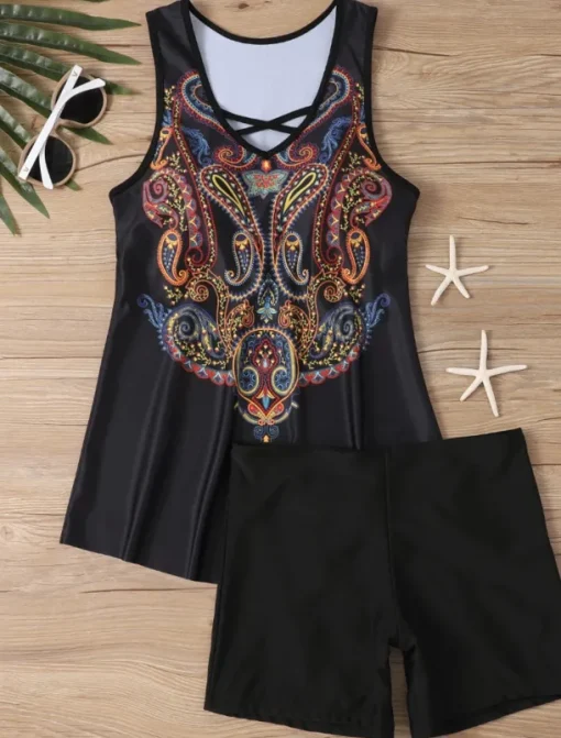 Women's Swimwear Tankini Swimsuit Vacation Tropical Paisley Strapless Bathing Suits