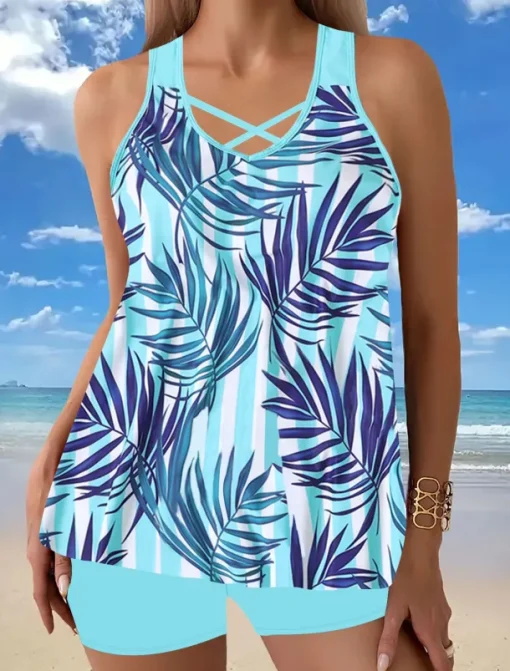 Women's Swimwear Tankini Swimsuit Vacation Tropical Paisley Strapless Bathing Suits
