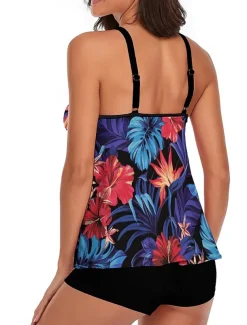 Women's Swimwear Tankini Swimsuit Tropical Tropical Sleeveless Bathing Suits