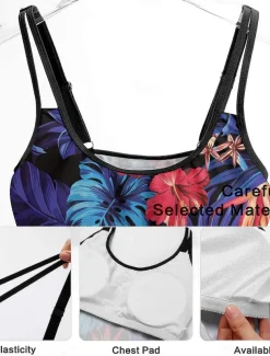 Women's Swimwear Tankini Swimsuit Tropical Tropical Sleeveless Bathing Suits
