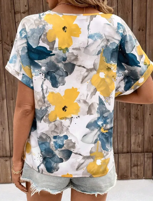 Women's T Shirt Boho Blouse Paisley Print V-Neck Short Sleeve Casual Loose Fit Multicolor Lightweight Summer Top