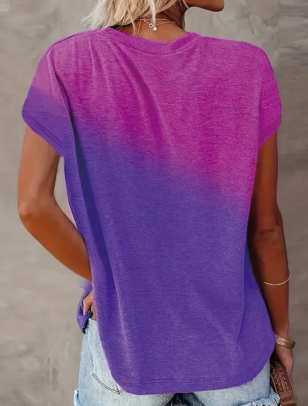 Women's T Shirt Casual Print Short Sleeve Regular Tops Daily Purple Green Gray Summer