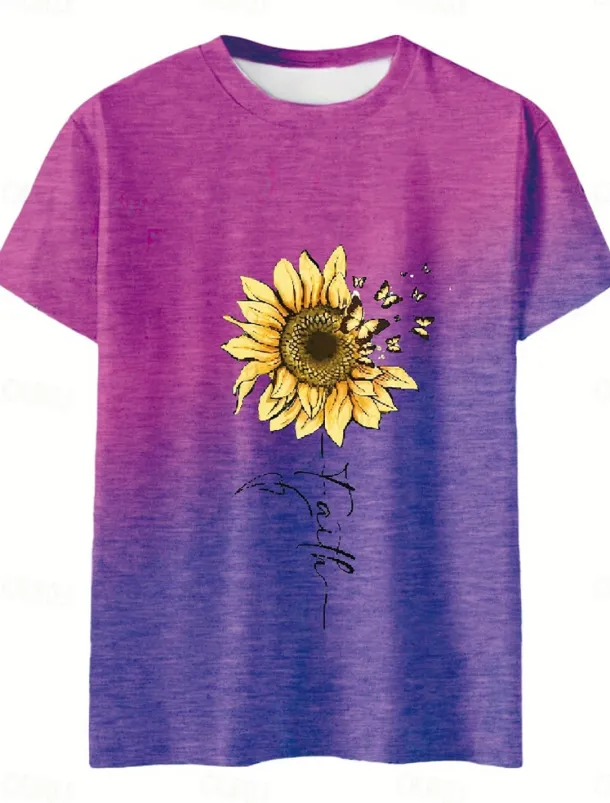 Women's T Shirt Casual Print Short Sleeve Regular Tops Daily Purple Green Gray Summer