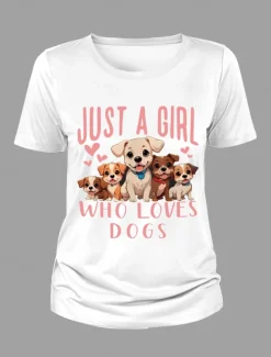 Women's T Shirt Cotton Shirt Letter Casual Short Sleeve Round Neck Regular Tops Daily Print White Summer