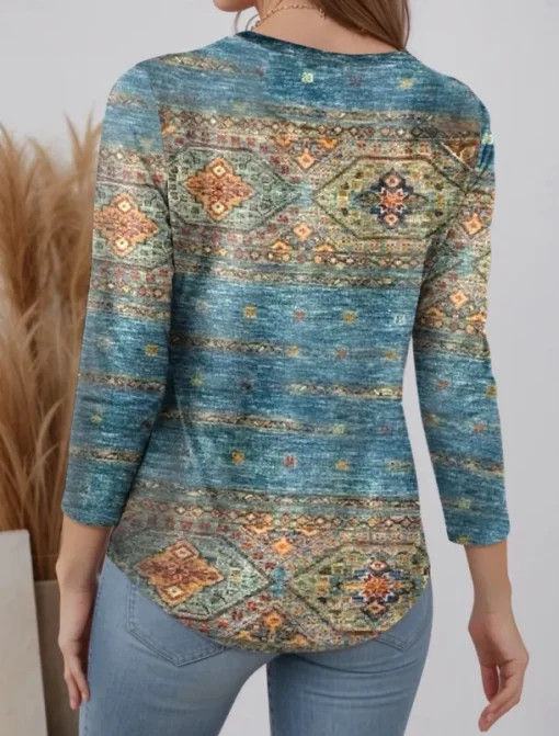 Women's T shirt Crew Neck Long Sleeve Tunic Vintage Modern Casual Regular Tops Daily Weekend Print Black Blue Brown Green Fall Winter