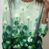 Women's T shirt Crew Neck Long Sleeve Tunic Ombre Floral Elegant Casual Regular Tops Daily Going out Beach Wear Print Light Green