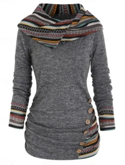 Women's T Shirt Fashion Modern Casual Long Sleeve Regular Tops Crew Neck Daily Weekend Wine Blue Green Gray Spring Fall