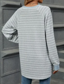 Women's T Shirt Fashion Modern Casual Long Sleeve Regular Tops Crew Neck Daily Weekend Gray / White Black Blue Light Grey Fall Winter