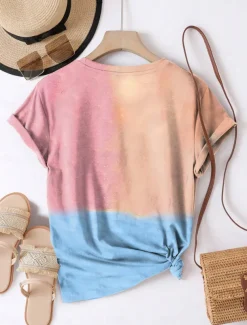 Women's T Shirt Floral Butterfly Casual Short Sleeve Round Neck Regular Tops Daily Print Pink Summer
