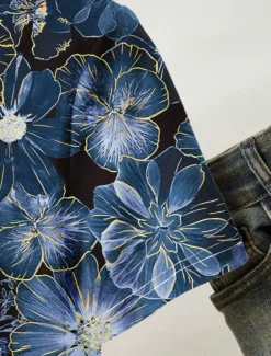 Women's T Shirt Floral Casual Short Sleeve Round Neck Regular Tops Daily Print Blue Summer