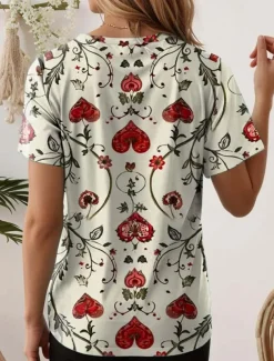 Women's T Shirt Floral Casual Short Sleeve Round Neck Regular Tops Daily Print off-white Summer