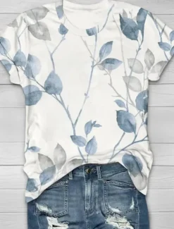 Women's T Shirt Floral Graphic 3D Vintage Stylish Casual Short Sleeve Crew Neck Regular Tops Daily Going out Weekend Print Green Gray Light Blue Summer Spring