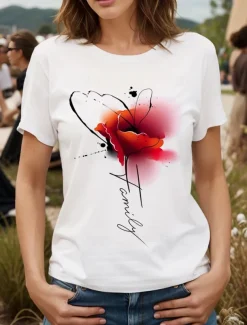 Women's T Shirt Floral Graphic Letter Vintage Stylish Classic Short Sleeve Crew Neck Round Neck Regular Tops Daily Weekend Print Black White Yellow Pink Blue Summer Spring