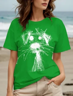Women's T Shirt Graphic Animal Dog Vintage Stylish Classic Short Sleeve Crew Neck Round Neck Regular Tops Daily Weekend Print Black White Red Blue Purple Summer Spring