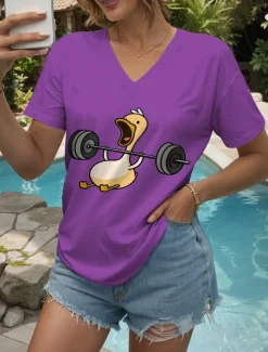 Women's T Shirt Graphic Animal Vintage Stylish Classic Short Sleeve V Neck Regular Tops Daily Print Black White Red Blue Purple Summer Spring