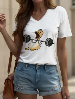 Women's T Shirt Graphic Animal Vintage Stylish Classic Short Sleeve V Neck Regular Tops Daily Print Black White Red Blue Purple Summer Spring